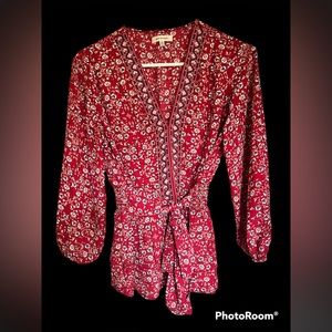 Max Studio Red Flower Print wrap blouse